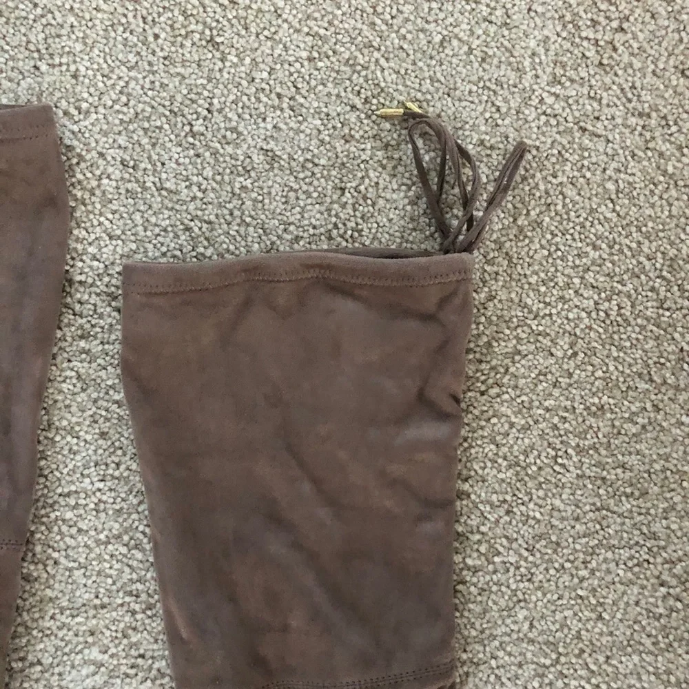 Steve Madden Norri Thigh High Over The Knee Boots Tan Microsuede Block Heel 7